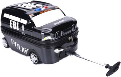 DI GRAZIA FBI 911 Police Car Luggage Trolley Suitcase Toy Box with 4 wheels & Adjustable Pooling Metal Handle Rod Luggage Trolley