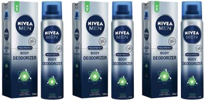 NIVEA Men Energy Fresh Gas Free Body Deodorizer 120ML Each (Pack of 3) Deodorant Spray - For Men