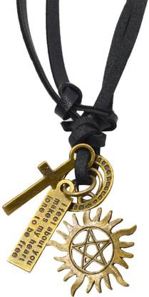 Sullery Supernatural Pentacle Pentagram Pendant Necklace With  Adjustable Leather Cord Bronze, Leather Pendant