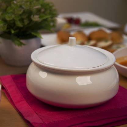 Homesake Porcelain Serving Bowl White Fine Porcelain Serving Bowl with Lid, Bone china asserole for Gravy, Dish Serving