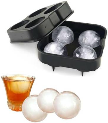 Smartcraft Silicone Ice Ball Maker - 4 pc Ice Cubes, Round Ice Cube Maker , Spherical Ice Tray Black Plastic Ice Ball Tray