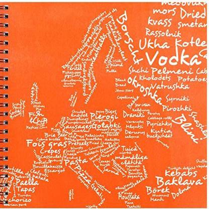 3dRose Red Typography Food Map of Europe Made from Words of Local World Cuisine Dishes-Foodie Gifts-Drawing Book, 8 by 8-Inch