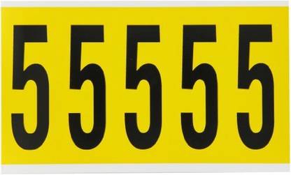 BRADY 1560-5, 15 Series Number & Letter Card, 5" Height x 1 3/4" Width, Black on Yellow, Legend "5" (5 per Card)