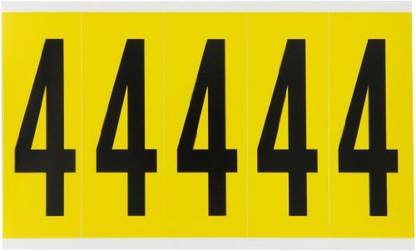 BRADY 1560-4, 15 Series Number & Letter Card, 5" Height x 1 3/4" Width, Black on Yellow, Legend "4" (5 per Card)
