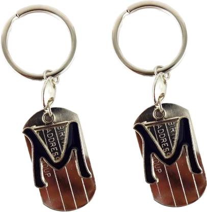 estore M letter alphabet dog tag high quality metal keyring key chain for man and women set of 2 pcs Key Chain