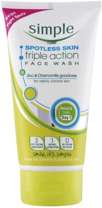 Simple Spotless Triple Action  -Results from Day One UK's no 1 Facial Brand Face Wash