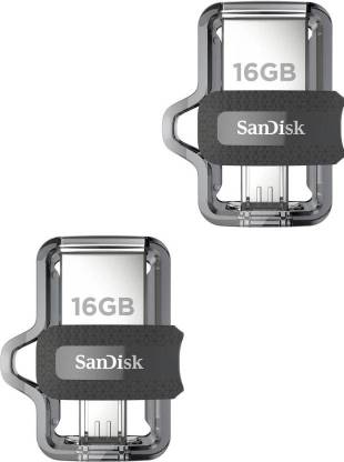 SanDisk Ultra Dual Drive M3.0 Flash Drive-Pack Of Two 16GB OTG Pendrive 16 GB Pen Drive Compatible with Desktop Computer, Audio Player, Television, Laptop USB 3.0 Plastic, Metal Case