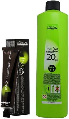 L'Oréal Paris INOA Ammonia Free Permanent Colour 10 Lighest Blonde (1tube) 60mL+ Loreal INOA Oil Developer 1000 mL