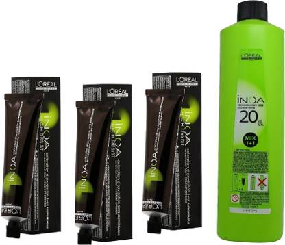 L'Oréal Paris INOA Ammonia Free Permanent Colour 7.1 ash Blonde(3 tube) 60mL+ Loreal INOA Oil Developer 1000 mL