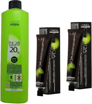 L'Oréal Paris INOA Ammonia Free Permanent Colour 5,52 Light Mahogany Iridescent Brown (2 tube) 60mL+ Loreal INOA Oil Developer 1000 mL