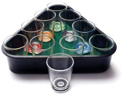 Purpledip Shot Glasses In Billiards Pool Tray: Set of 10 For Serving Tequilla Vodka Shots Tray