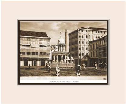 Old Vintage Bombay (Mumbai) Mounted Photo Frame of View of New Fountain Frere Road Fine Art Print