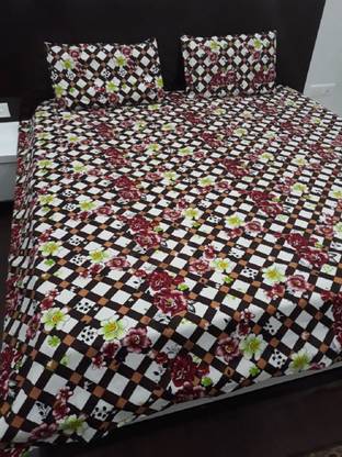 akr CREATION 200 TC Cotton Double Floral Flat Bedsheet