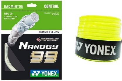 YONEX Combo of two one 'Nanogy 99' badminton string and one 'E-tech 903' Badminton grip (Color On Availability)- Badminton Kit