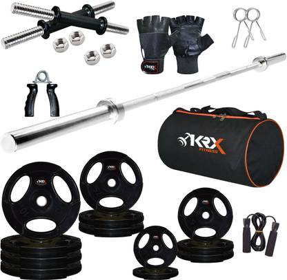 KRX 100 kg Professional Combo 9 with Metal Integrated Rubber Plates Home Gym Combo