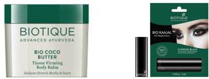 BIOTIQUE Bio Coco Butter Anti Stretch Mark Cream 50 gm (Pack of 2) Almond Eye Kajal 3 gm (Pack of 1)