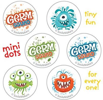 Smilemakers Germ Squad Mini Dot Stickers - Prizes And Giveaways - 100 Per Pack