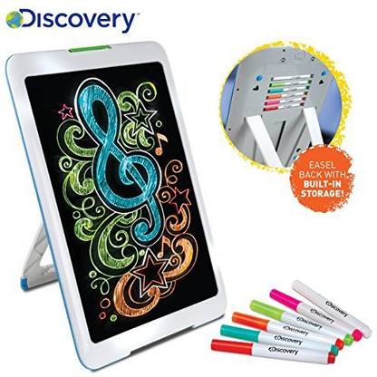 Discovery Kids Neon Glow Drawing Easel W/ Color Markers, Built-In Kickstand/Wall Mount, Choose From 6 Light Modes, Easy To Clean