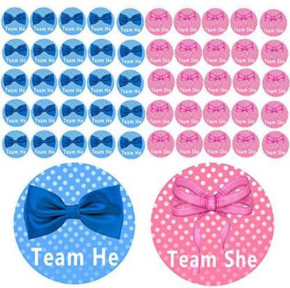 Generic Qyler Gender Reveal Party Labels Baby Shower Voting Stickers (Team Blue & Team Pink)