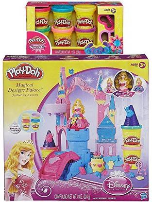 PLAY-DOH - Disney Mix 'N Match Magical Designs Palace Set Featuring Disney Princess Aurora + - Sparkle Compound Bundle