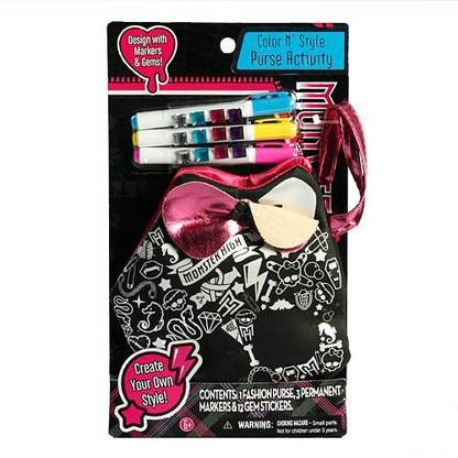 MONSTER HIGH Color N' Style Purse Activity (Smaller Mini Bag) With Markers And Stickers