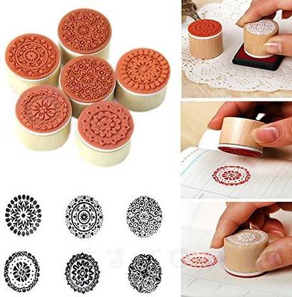 Generic Estone� 6pcs Restoring Ancient Round Wooden Pattern Rubber Stamp Seal New
