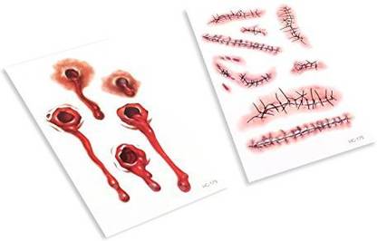 IDS Home Scary Bullet Holes & Wound Stitch Halloween Scars Stickers Tattoos Party Accessories
