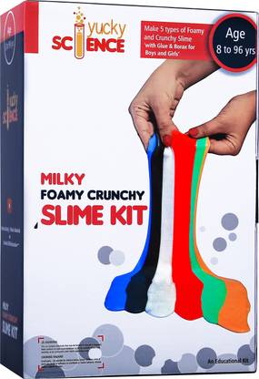 yucky science Milky Foamy Crunchy Slime Kit ( 5 Activities with White glue,colors,borax,foam)