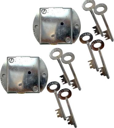 HLI 6 lever Almirah lock with double lock (pack of 2)(round 4 keys) (stainless steel keys)(size 82 m.m.) Lock
