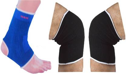 faynci Elastic Knee and Ankle Support Gaurd Pain Relief for Gym and Physical Activities (Free Size, Black/Blue) Knee Support
