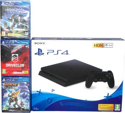 SONY PlayStation 4 (PS4) Super Slim 1 TB with Driveclub and Ratchet Clank, Horizon Zero Dawn