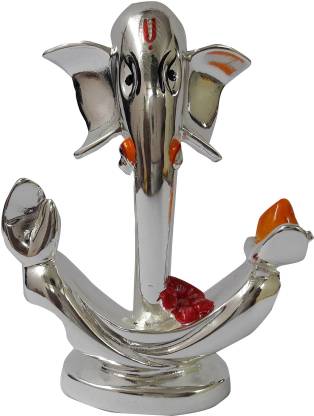 Chintamani Arts™ Silver Plated Divine GANESH IDOL | DIVINE Ganesh Idols | Ganesh Idols | Idols for Car | Ganesh Idols for Home | Ganesh Idols for Office Desk | GANESH IDOLS for Gift Decorative Showpiece  -  10 cm