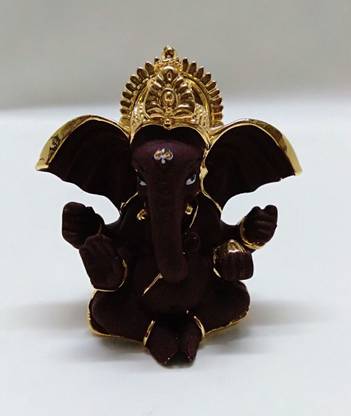 Chintamani Arts™ Gold Plated GANESH IDOL | Car Dashboard Idol | Very Divin GANESH IDOL | Gold Plated Idol for Home | Idol for car Dashboard | Idols for car Decorative Showpiece  -  7 cm