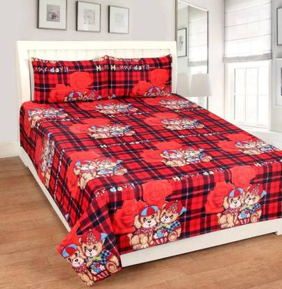 RAVIA 144 TC Polycotton Double Floral Flat Bedsheet