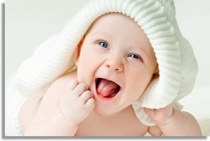 Cute smile with beautiful blue eyes Paper Print