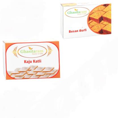 Ghasitaram Gifts Mithai Hampers - Kaju Katli and Besan Barfi Box