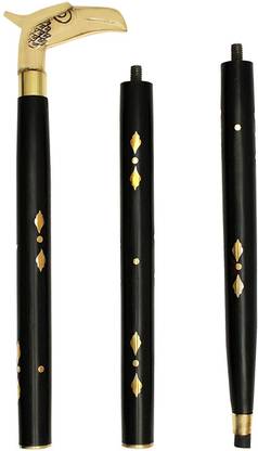 WoodCart Handmade Wooden Walking Folding Stick Three Pieces Black Color with Solid Handle Walking Stick