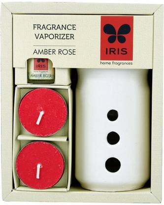 IRIS AMBER ROSE Diffuser Set Amber Rose Fragrance Ceramic Vaporizer (with 5ml Oil & 2 Tealights)
