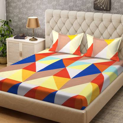 SIGNATURE 200 TC Microfiber Double Geometric Flat Bedsheet