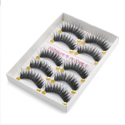 Stylazo 5 Pairs Reusable 3D Natural Bushy Cross False Eyelashes Mink Hair Eye Lashes Black