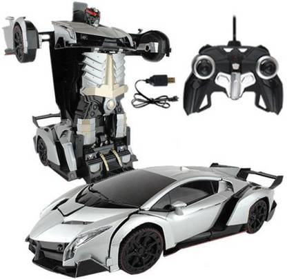 HALO NATION Remote Controlled Transformers Lamborghini Car - One Touch Deform Autobot - Sports Race Car Silver