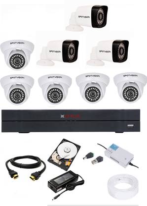 CP PLUS 8 Channal HD DVR 1080p 1Pcs,Spotvision Bullet Camera 2.4MP 3Pcs,Spotvision Dome Camera 2.4 MP 5Pcs,1 TB Hard Disk With Two Year Warranty 1Pcs,Wire Bundle 1Pcs,8 Channal Power Supply 1Pcs,Hdmi Cable 1Pcs,Mouse,Adapter,Bnc & DC Connectors, Security Camera