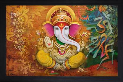 saf Ganesha Textured Print with UV Canvas 14 inch x 20 inch Painting