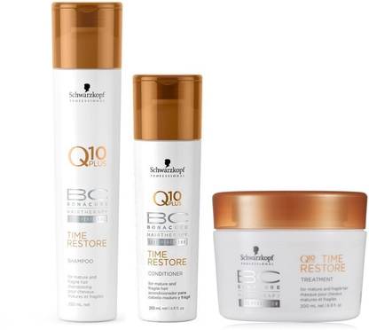 Schwarzkopf BC Bonacure Q10 Plus Time Restore Shampoo (250ml) + Conditioner (200ml) + Hair Mask (200ml) (Pack of 3)