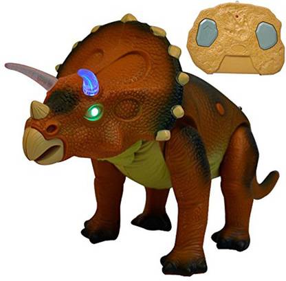 IndusBay Infrared Remote Control Dinosaur Triceratops with Walking, Sound Action, Head Swing movement - Red