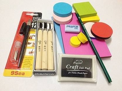 Generic DIY Rubber Stamp Carving Kit :Carving Block , Carving Knife ,InkPad,Easy Grip ,Eraser , Pencil . Customize for Scrapbooking, Pos