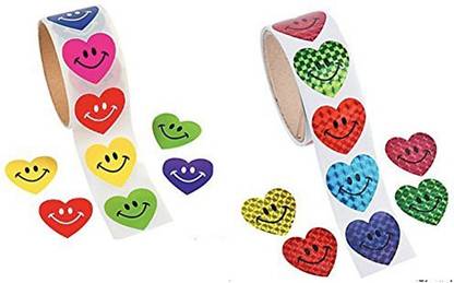 Generic 200 Heart Shape Stickers (100 Prism Smile Face and 100 Solid Color Smile Face Stickers)