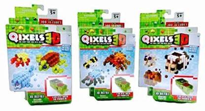 Generic Qixels 3D Refill Bundle Includes 3 packs - Bugs Outbreak, Ocean Kingdom, Animal Ranch