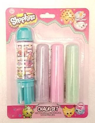 Generic Sidewalk Chalk Shopkins 4 Piece Chalk Set - 1 Chalk Holder & 3 Pieces of Colorful Jumbo Chalk with Shopkins Sidewalk Decal