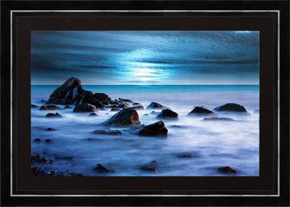 ART N HUB Beaches River Waterfall with Acrylic Glass Painting - 10D0051D227 Ink 16 inch x 22 inch Painting